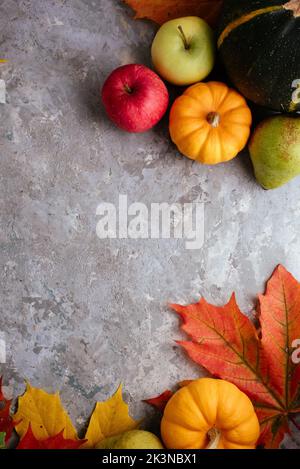 autumn-themed mockup with pumpkins, leaves Stock Photo