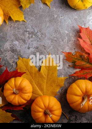 autumn-themed mockup with pumpkins, leaves Stock Photo