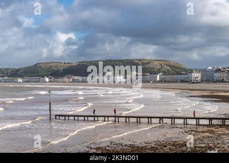 Jetty, beach and sea front in Llandudno, North Wales, UK. Stock Photo