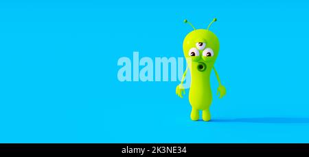 Funny Alien on blue background with copy space 3d render 3d illustration Stock Photo