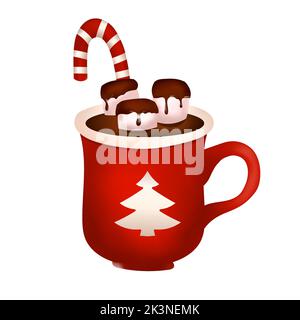 Christmas drink cream 3d vector, cocoa cup dessert chocolate art, winter coffee hot illustration Stock Vector