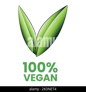 Vegan Icon with Green Shaded Leaves isolated on a White Background ...