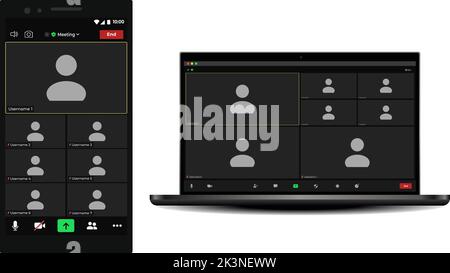 Video chat user interface. User web video call window. User web video call window. Concept of social remote media. Blank Wireframe. Stock Vector