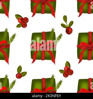 Merry Christmas Happy New Year 3d gift box seamless pattern cartoon vector background design. Stock Vector