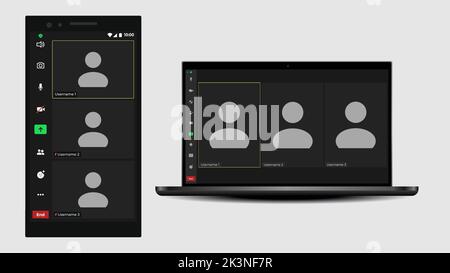 Video conference calls window overlay. Online conference meeting. Call Window App template. Concept of social remote media. Meeting App Flat Vector. Stock Vector