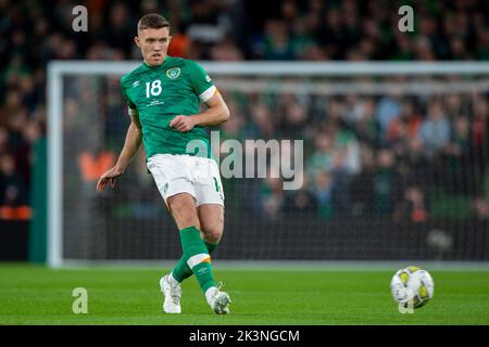 Dublin, Ireland. 28th Sep, 2022. Dara O'Shea of Ireland during the UEFA Nations League, League B, Group 1 match between Republic of Ireland and Armenia at Aviva Stadium in Dublin, Ireland, on September 27, 2022 (Photo by Andrew SURMA/ Credit: Sipa USA/Alamy Live News Stock Photo