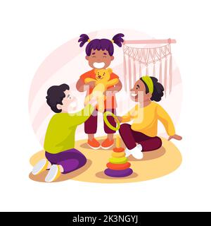 Interacting with other children isolated cartoon vector illustration. Stock Vector