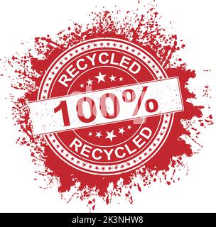 Rubber stamp illustration showing 100 percent recycled text and symbol Stock Vector
