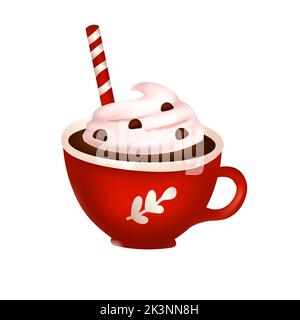 Christmas drink cream 3d vector, cocoa cup dessert chocolate art, winter coffee hot illustration Stock Vector