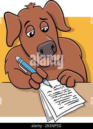 Cartoon illustration of the writer or poet dog writting on paper Stock Vector