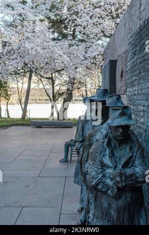 The FDR memorial in Washington DC during the Cherry Blossom Festival Stock Photo