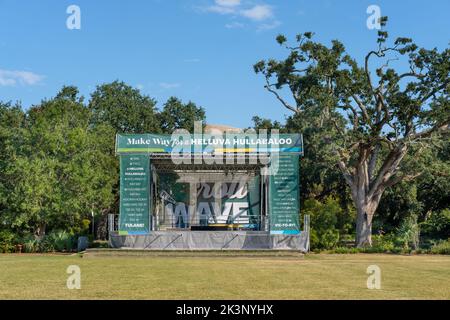 NEW ORLEANS, LA, USA - SEPTEMBER 23, 2022: Stage set up for football pep rally at the end of the LBC Quad on the Tulane University Campus Stock Photo