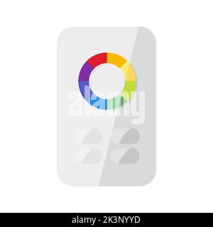 Remote control lamp rgb led strip color flat. Color wheel buttons home lighting control smartphone multicolor light dimming shade color gadget nightlight coziness interior lighting store isolated Stock Vector