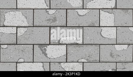 Seamless pattern of pavement with interlocking textured cracked old bricks Stock Vector