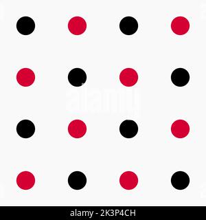 Polka Dot Pattern. Red and Black Color Dot on Gray Background. Seamless Background for graphic design, fabric, textile, fashion. Stock Photo