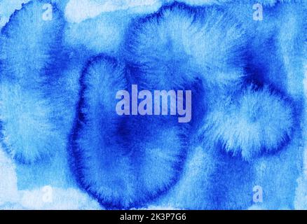 Watercolor deep blue liquid background. Stains on paper. Stock Photo