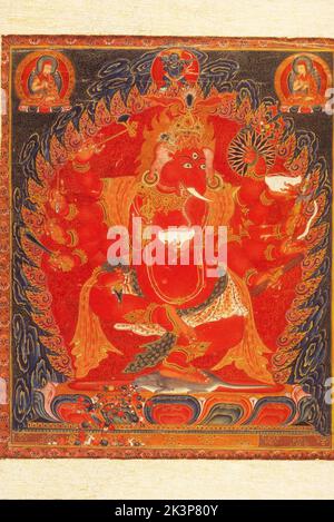 Thangka, Tibetan Buddhist painting, 15th -16th  century. Ganesha, Tibetan Nepali School, gTsang District Stock Photo