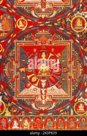 Thangka, Tibetan Buddhist painting, 15th - 16th century. Mahakala Mandala Lower right: Janguli Nepali School, gTsang District Stock Photo