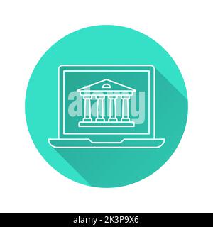 Museum online icon. Simple illustration with long shadow for graphic and web design. Stock Vector