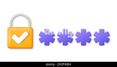3D Password Field with Padlock Isolated. Stock Vector