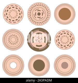 Geometric aboriginal art icon. Ethnic tribal rounded ornament. Afican, australian motiph. Dots painting. Vector illustration, template design for Stock Vector
