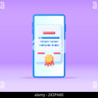 3D Diploma Phone Screen Isolated Stock Vector