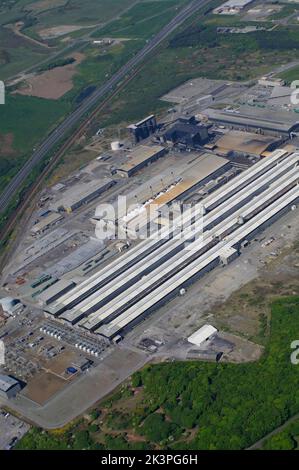 Aerial View of former ALPOCO Aluminium Smelting plant. Holyhead, Anglesey, North Wales, Stock Photo