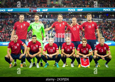 Oslo, Norway. 27th Sep, 2022. The starting-11 of Norway seen for the UEFA Nations League match between Norway and Serbia at Ullevaal Stadion in Oslo. (Photo Credit: Gonzales Photo/Alamy Live News Stock Photo