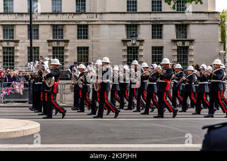 A British Army/Royal Marines Band Performs During The Queen Elizabeth II Funeral Procession, Whitehall, London, UK. Stock Photo