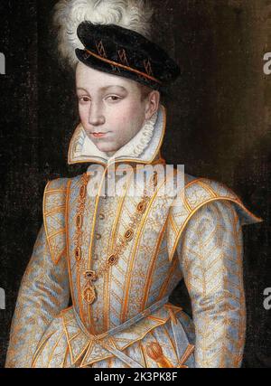 Charles IX (1550–1574), King of France (1560-1574), portrait painting in oil on canvas by an artist of the French School, circa 1560 Stock Photo