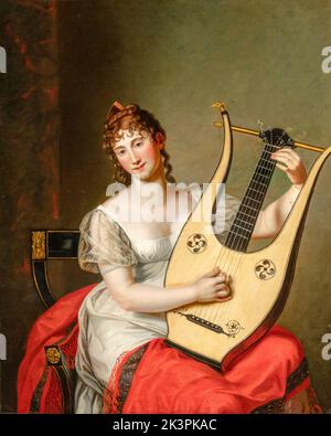 Frederica of Mecklenburg-Strelitz (1778-1841), Duchess of Cumberland & Teviotdale (1815-1841), Queen Consort of Hanover (1837-1841), playing a Lyre, portrait painting in oil on canvas by Friedrich Carl Gröger, before 1838 Stock Photo