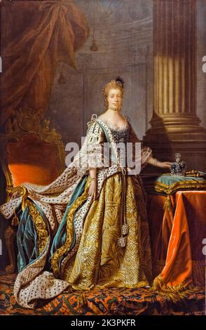 Queen Charlotte of Mecklenburg-Strelitz (1744-1818), Queen Consort of the United Kingdom, Coronation portrait painting in oil on canvas by Allan Ramsay, 1762-1766 Stock Photo