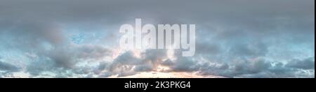 Dark blue sunset sky panorama with pink Cumulus clouds. Seamless hdr 360 panorama in spherical equirectangular format. Full zenith for 3D Stock Photo