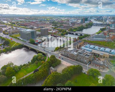 Aerial view of  the River Clyde and High Court in Glasgow, Scotland, UK Stock Photo