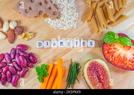 diabetes mellitus. Low sugar, high fiber and protein foods Stock Photo