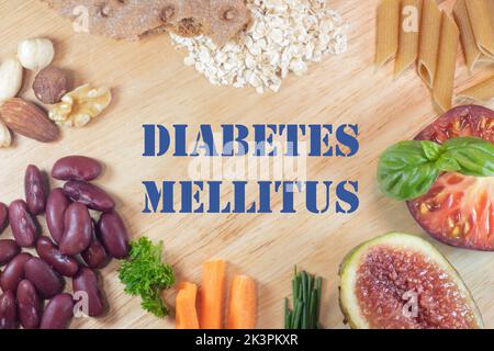 Diabetes mellitus. Low sugar, high fiber, protein foods Stock Photo