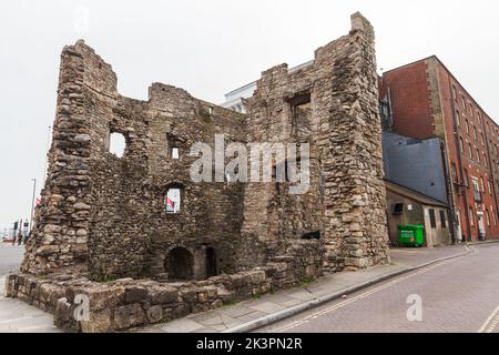 Southampton, United Kingdom - April 23, 2019: Ruined stone tower, part of the Southampton town walls, it is a sequence of defensive structures built a Stock Photo