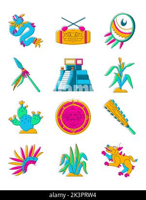 Ancient Maya Civilizations - line design style illustration set Stock Vector
