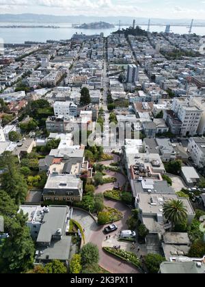 An aerial view of the famous Lombard street in San Francisco, California Stock Photo