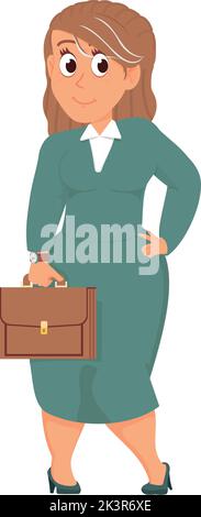 Middle age woman with briefcase. Businesswoman cartoon character Stock Vector