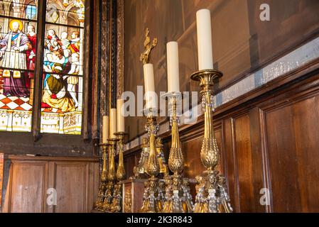 Paris, France. August 2022. The interior of Eglise Saint Severin in Quartier Latin in Paris. High quality photo Stock Photo