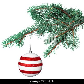 christmas ball on fir branch isolated on white background Stock Photo