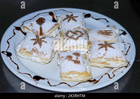 macro shot of a Norwegian omelette (or Baked Alaska) cake Stock Photo