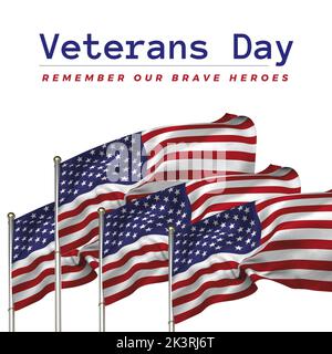 Composition of veterans day text with flags of united states of america Stock Photo
