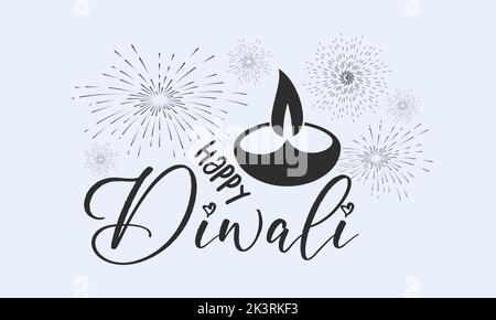Happy Diwali/Deepavali Calligraphy letter design concept. Festival design vector with Diwali lamp. Stock Vector