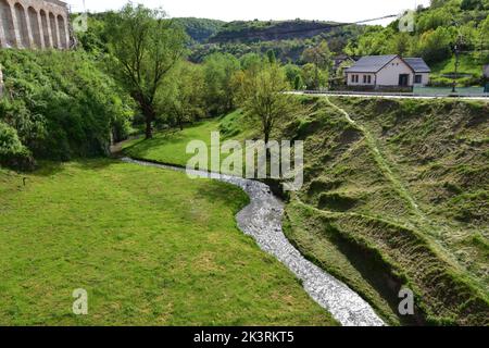 View from the wooden bridge to the Corvin Castle, also known as Hunyadi Castle or Hunedoara Castle, a Gothic-Renaissance castle in Hunedoara, Romania Stock Photo