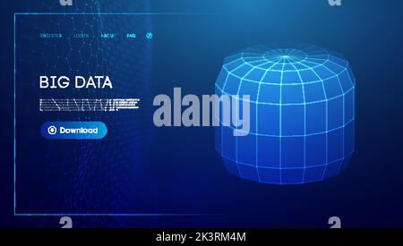 Bid data blue background. Wireframe cylinder vector. Network connection. Stock Vector