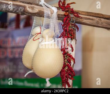 Caciocavallo and hot pepper from Calabria at the Salone del Gusto 2022 Stock Photo