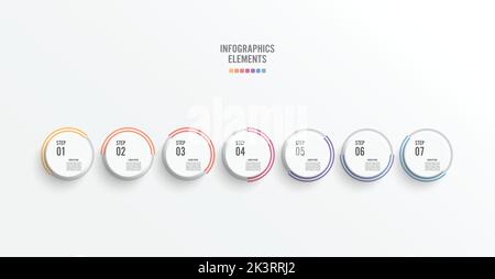 Template timeline infographic colored horizontal numbered for seven position. Business concept with 7 options. can be used for workflow, banner, diagr Stock Vector