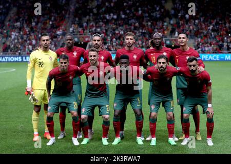 Braga, Portugal. 27th Sep, 2022. Portugal's starter team before the UEFA Nations League Group A2 football match between Portugal and Spain, at the Municipal Stadium in Braga, Portugal, on September 27, 2022. (Credit Image: © Pedro Fiuza/ZUMA Press Wire) Stock Photo
